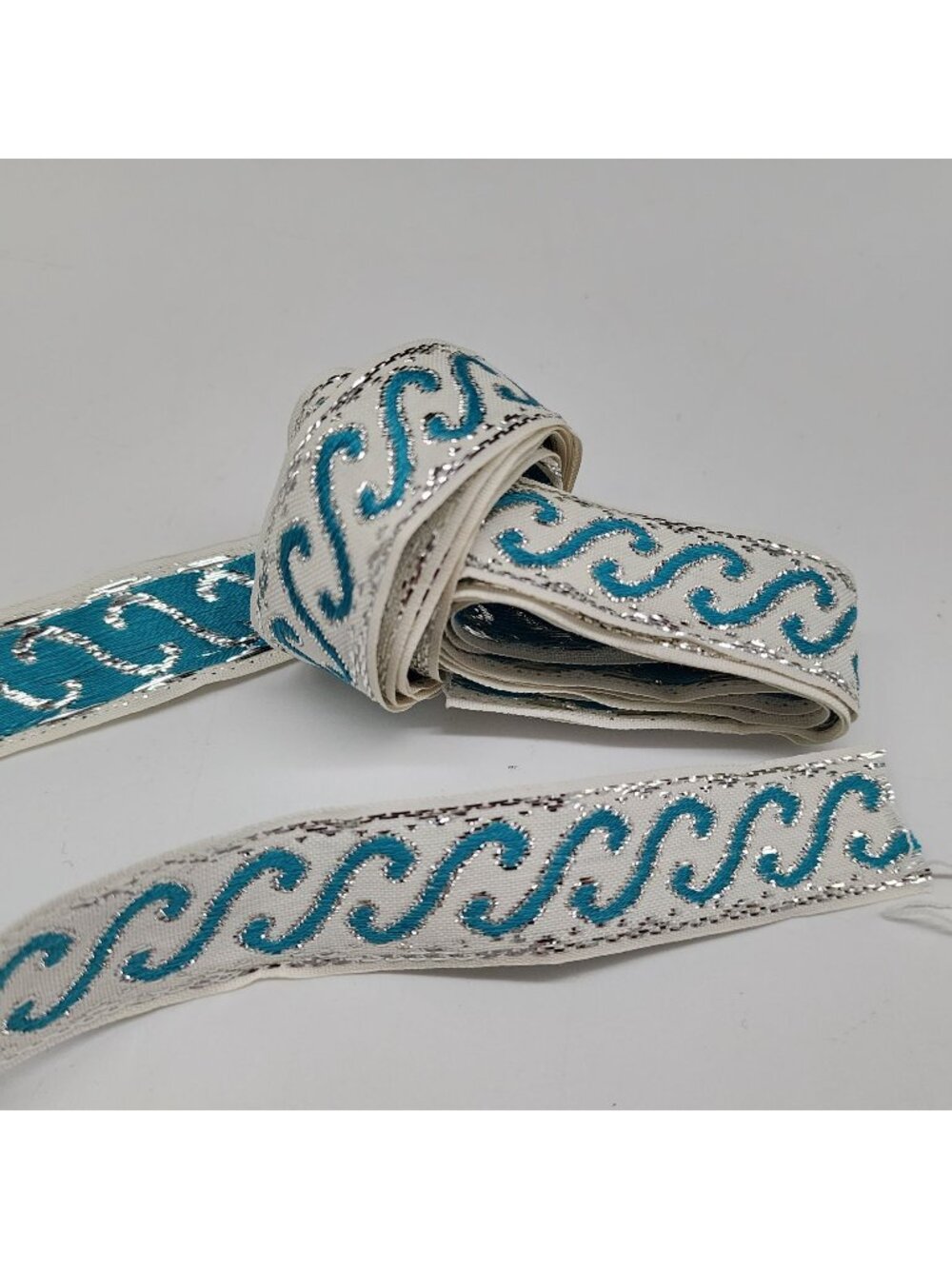 Blue & White Jacquard Trim Geometric Woven Border Craft 4 Pieces 7/8" Wide